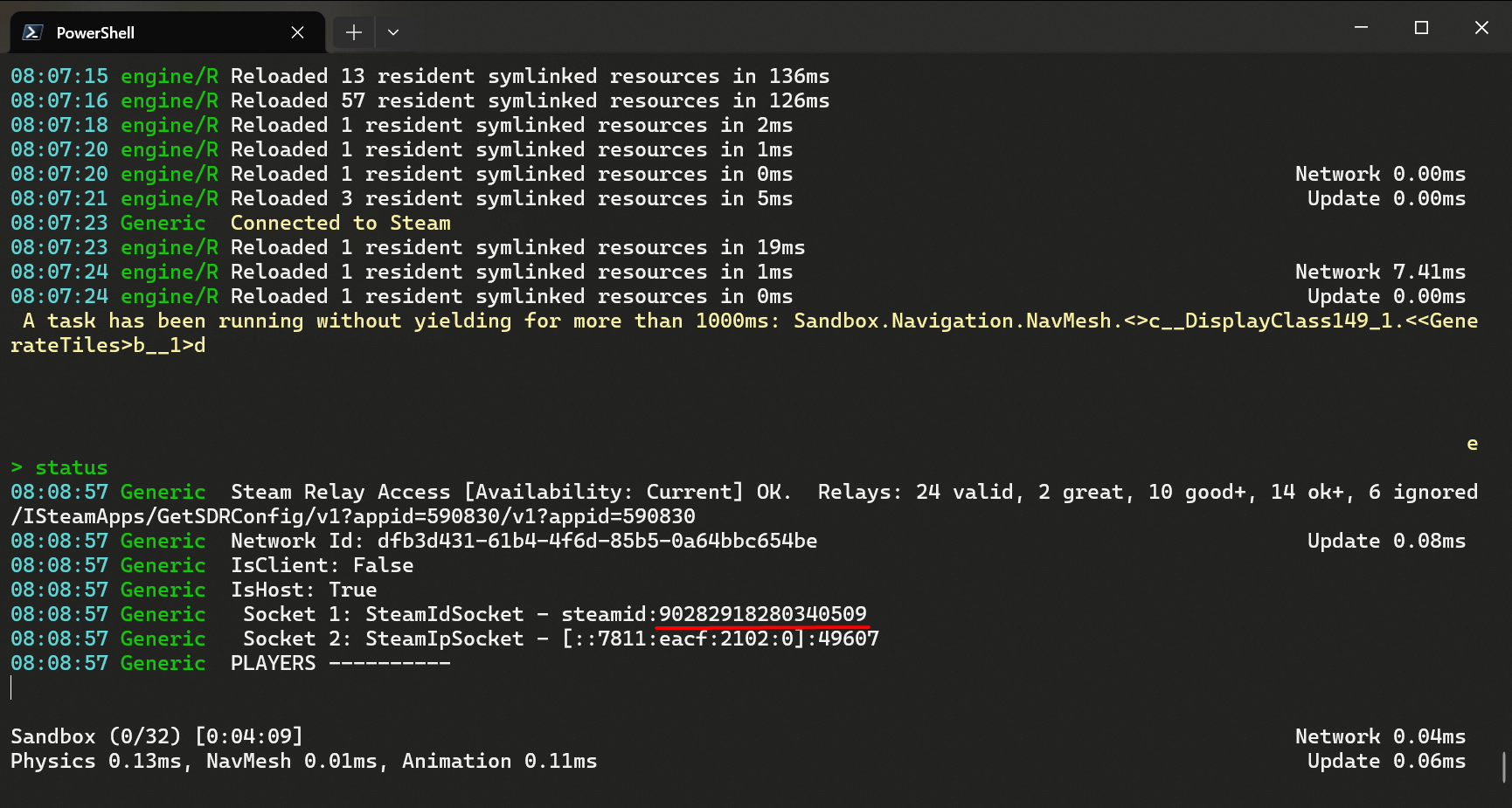 Dedicated Server Status Output